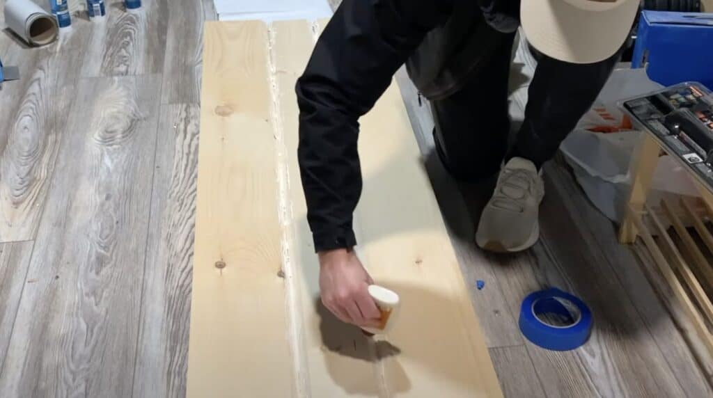glue the miters of the floating mantel